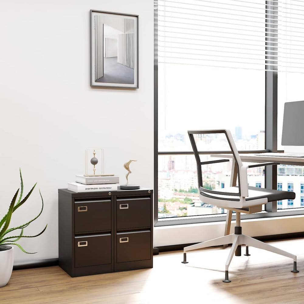 28.66 in. W x 17.80 in. H x 15.12 in. D 2 Drawer Black Freestanding Cabinet with Lock Steel Office File Storage Cabinets - Hercitys