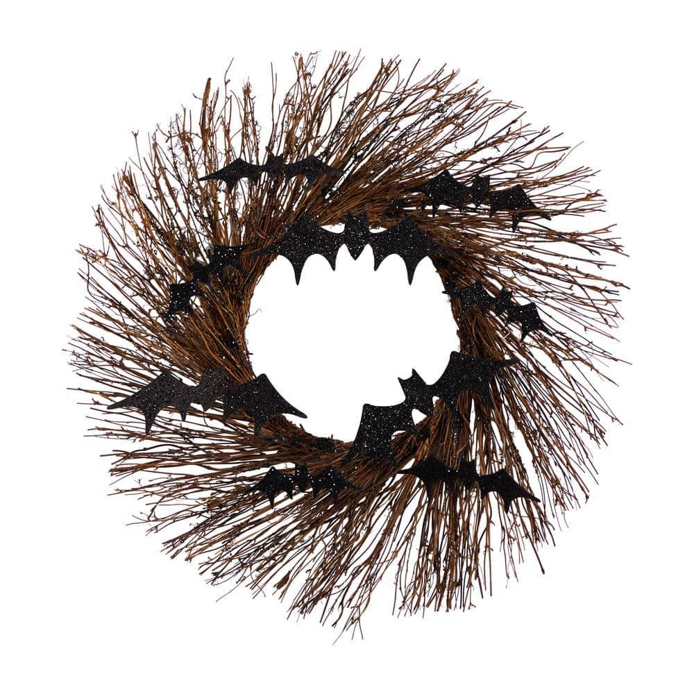 26 in. Black Bats Twig Halloween Wreath - Hercitys