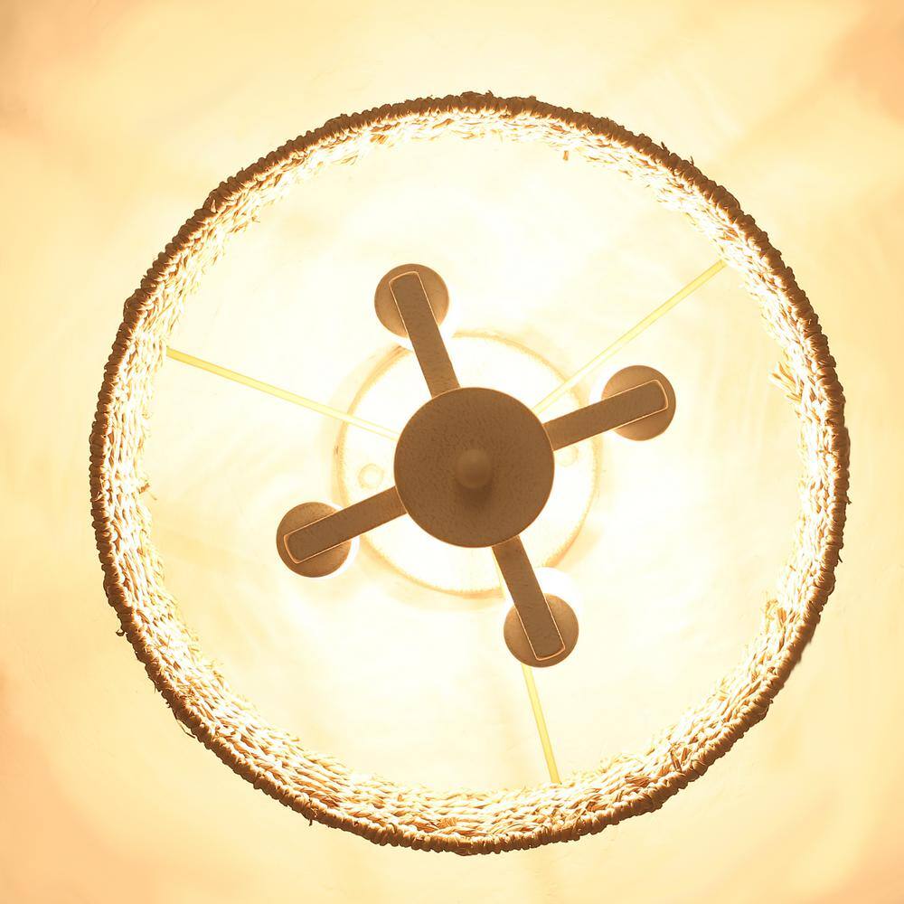 11.8 in. 4-Light Distressed White Farmhouse Drum Semi-Flush Mount Ceiling Light Fixture with Hand Woven Shade - Hercitys