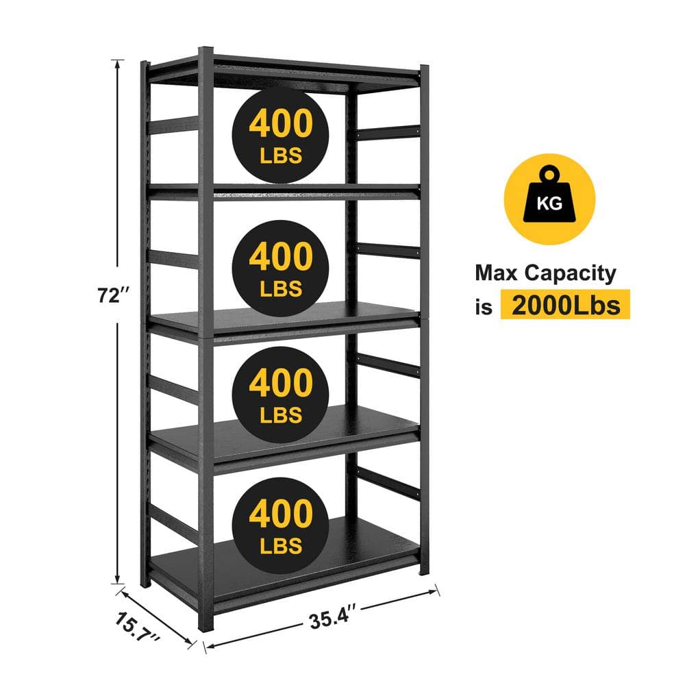 5-Shelf Black Heavy Duty Metal Adjustable Pantry Organizer - Hercitys