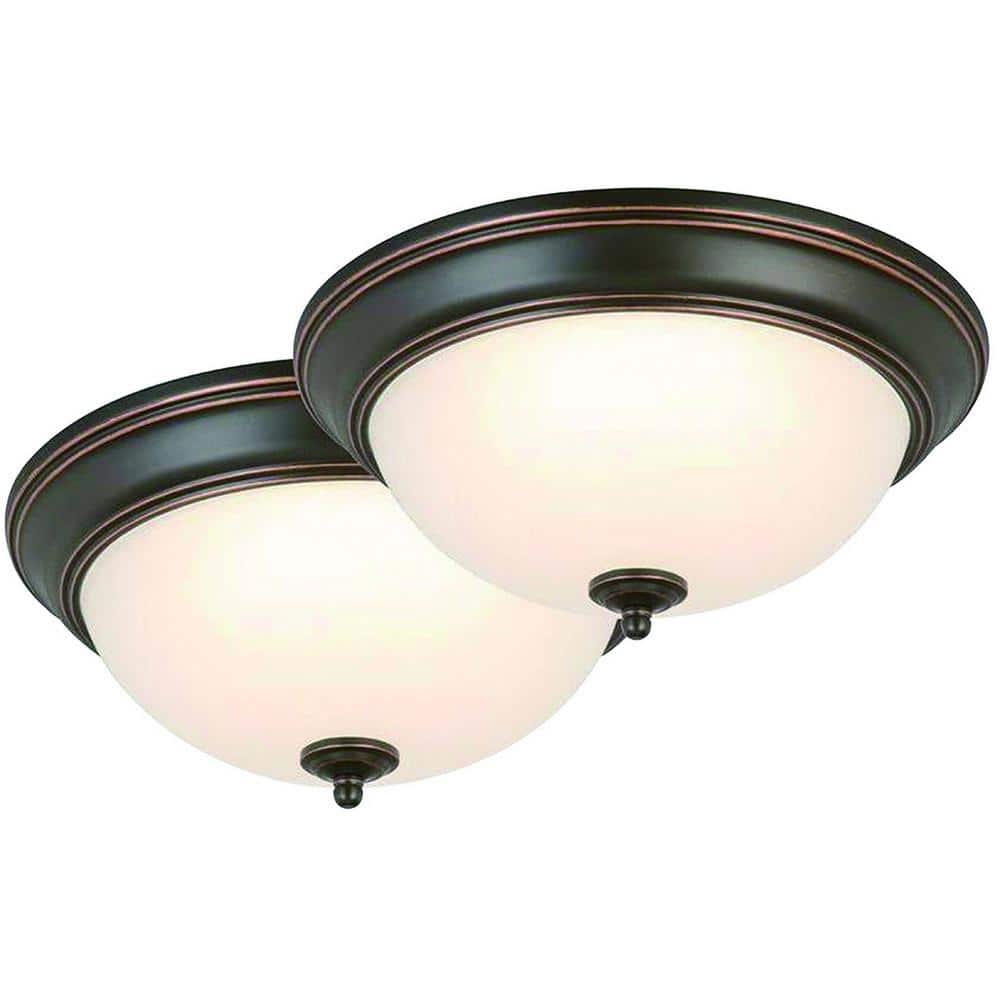 11 in. Oil-Rubbed Bronze Flush Mount Fixture with Frosted Glass Shade (2-Pack) - Hercitys