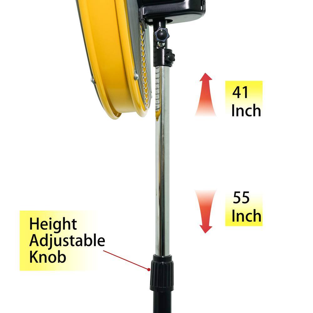 20 in. 3 Speeds High Velocity Pedestal Oscillating Fan in Yellow with 80° Oscillation, Height-adjustable - Hercitys