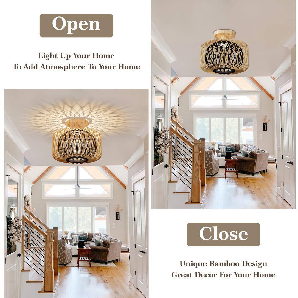 10.4 in. 1-Light Boho Bash Flush Mount with Handcrafted Bamboo Shade, Bulb Not Included, 1 Piece - Hercitys