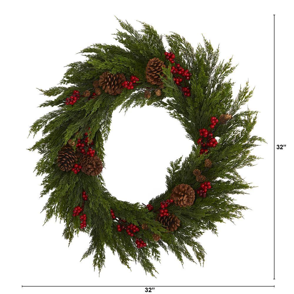 32 in. Cypress with Berries and Pine Cones Artificial Wreath - Hercitys