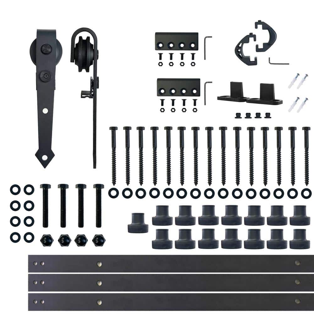 18 ft./216 in. Black Rustic Non-Bypass Sliding Barn Door Hardware Kit Arrow Design Roller for Single Door - Hercitys