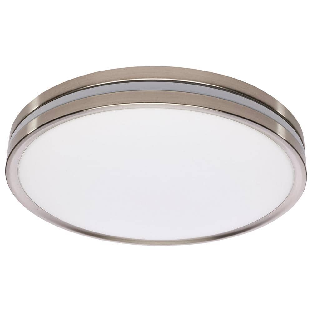 14.37 in. Brushed Nickel Contemporary Flush Mount with Nightlight and Frosted White PMMA Shade, Integrated LED - Hercitys