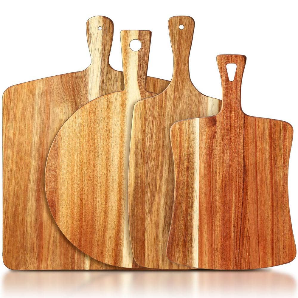 4-Piece Set Thick Acacia Wood Cutting Boards with Handles Large Charcuterie Boards, Butcher Block Serving Tray - Hercitys