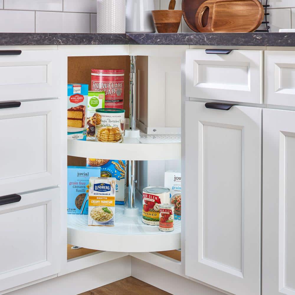 2-Shelf White 28 in. Lazy Susan Pie-Cut Polymer - Hercitys