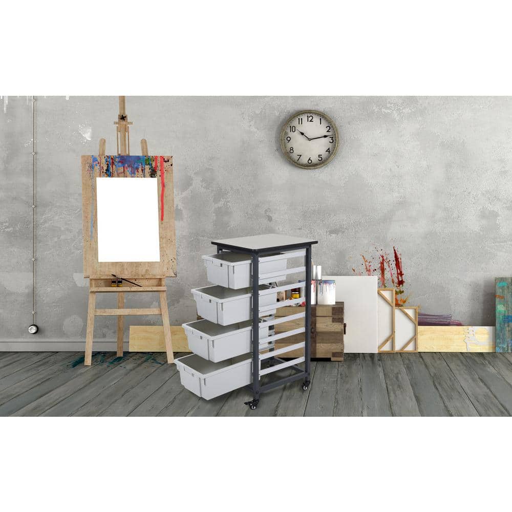 17 in. x 20 in. Mobile Bin Storage Cart Single Row and Double Bin in Black Frame - Hercitys