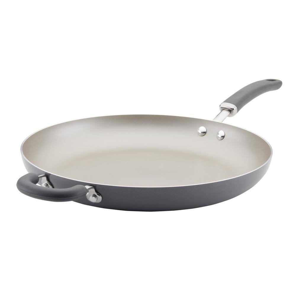 14.5 in. Aluminum Nonstick Create Delicious Frying Pan with Helper Handle in Gray Shimmer - Hercitys
