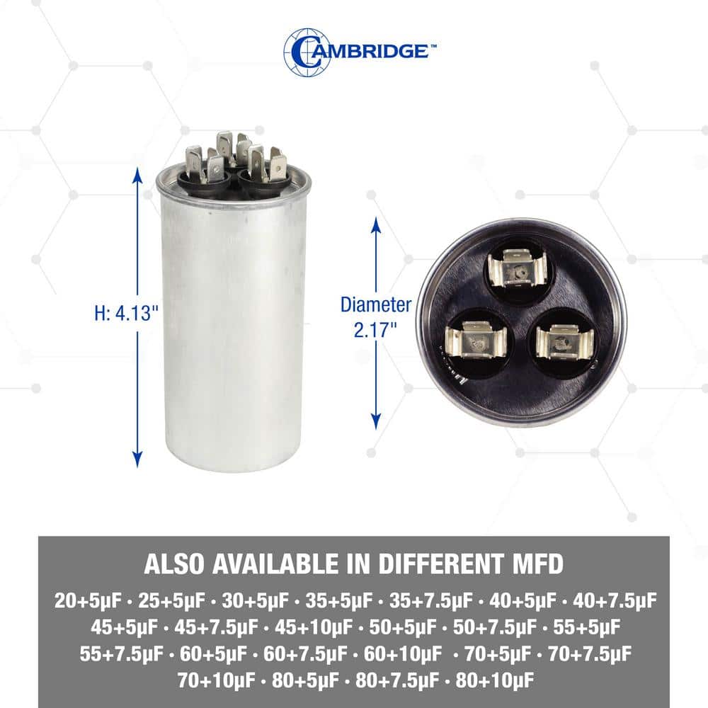 2.17 in. x 2.17 in. x 4.13 in. Aluminum 70 Plus 7.5 MFD, 440-Volt/370-Volt Dual Round Run Capacitor (1-Pack) - Hercitys