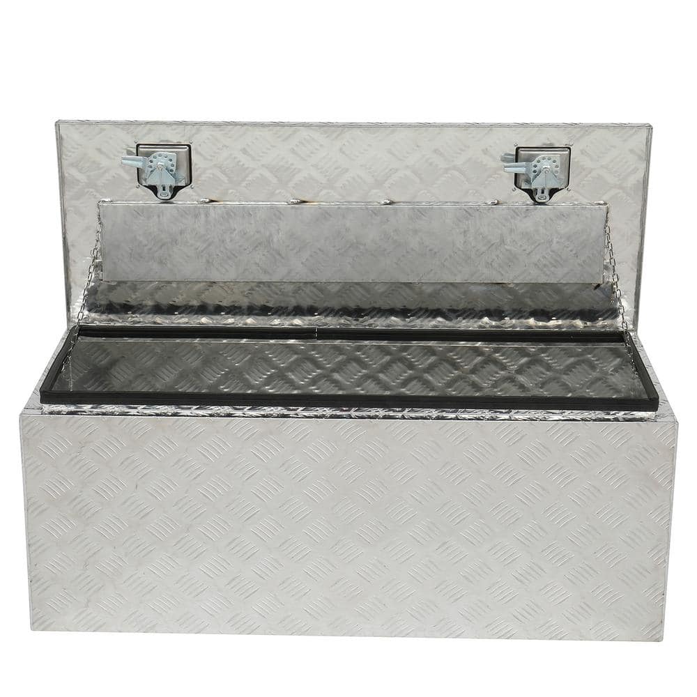 42 in. Silver Diamond Plate Aluminum Underbody Truck Tool Box Double Lock with Key - Hercitys