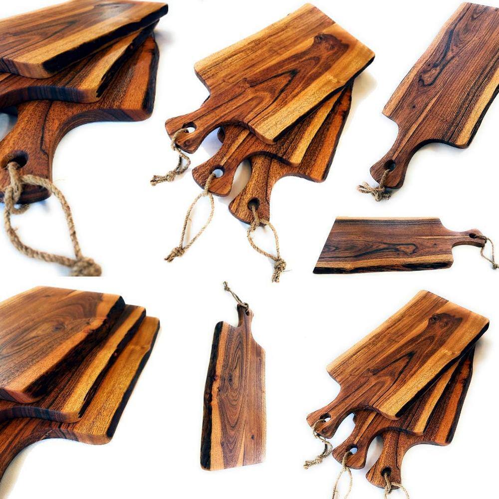 1-Piece Natural Brown Acacia 18″ x 8″ Charcuterie Board with Live Edge & Handle - Hercitys