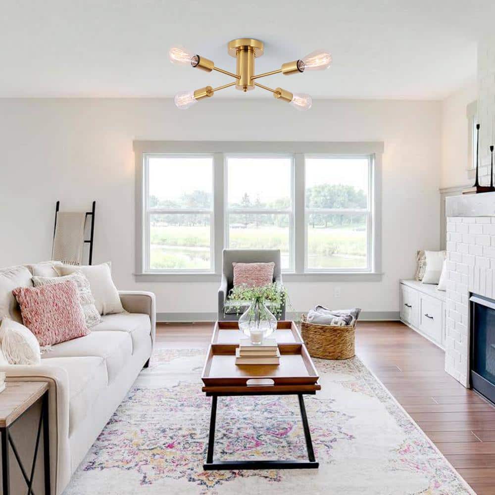 17.5 in. 4-Light Gold Sputnik Transitional Flush Mount Ceiling Lights - Hercitys