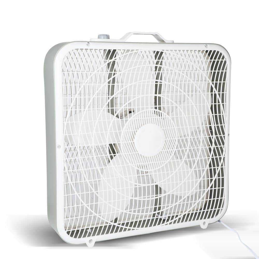 20 in. 3-Speed Portable Box Fan in White with Convenient Carry Handle and Safety Grills, For Home Office - Hercitys