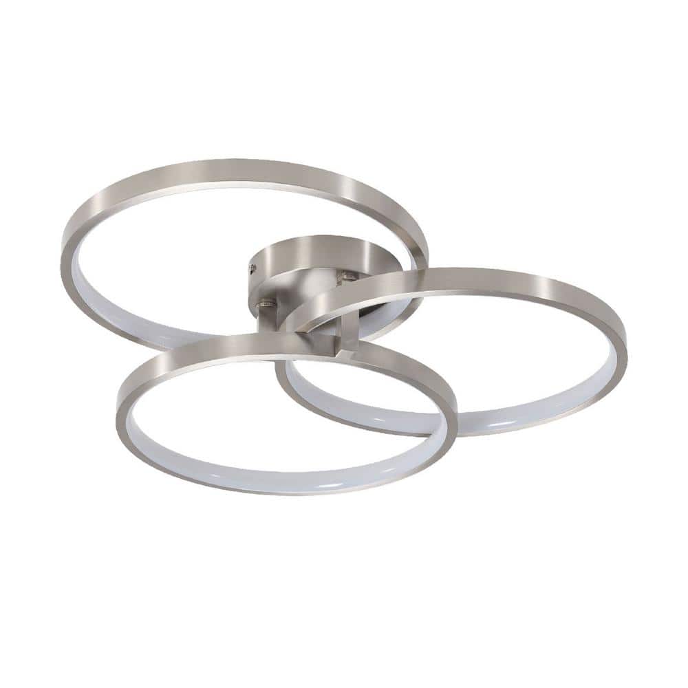 19.69 in. 22-Watt Modern Simple 3 Ring Design Chrome Integrated LED Flush Mount with White Acrylic Shade - Hercitys
