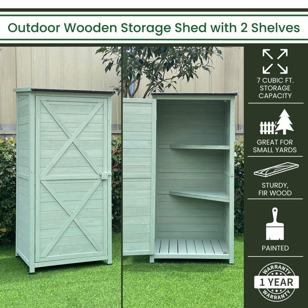 1.7 ft. x 4.7 ft. Wooden Storage Shed with Shelves in Green - Hercitys