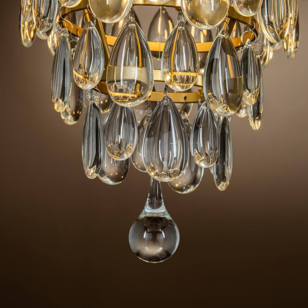 12 in. 3-Lights Antique Gold Glam Flush Mount Ceiling Light with Teardrop Glass - Hercitys