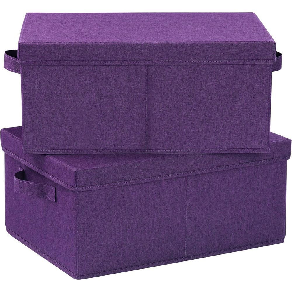 25 Qt. Linen Clothes Storage Bin with Lid in Dark Purple (2-Box) - Hercitys