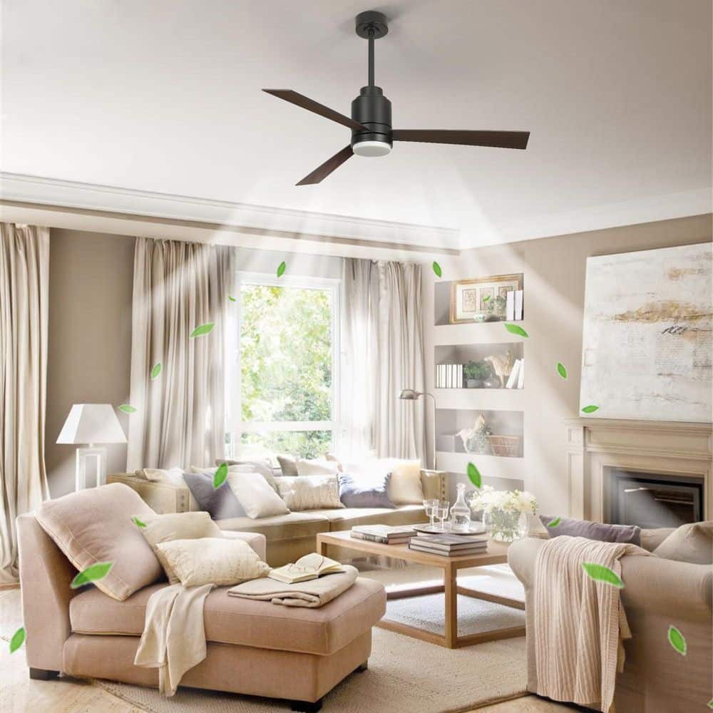 52 in. LED Black and Brown Indoor Ceiling Fan with Light, Quiet DC Motor,3-Color Dimmable, for Sloped Ceiling, 2-Downrod - Hercitys