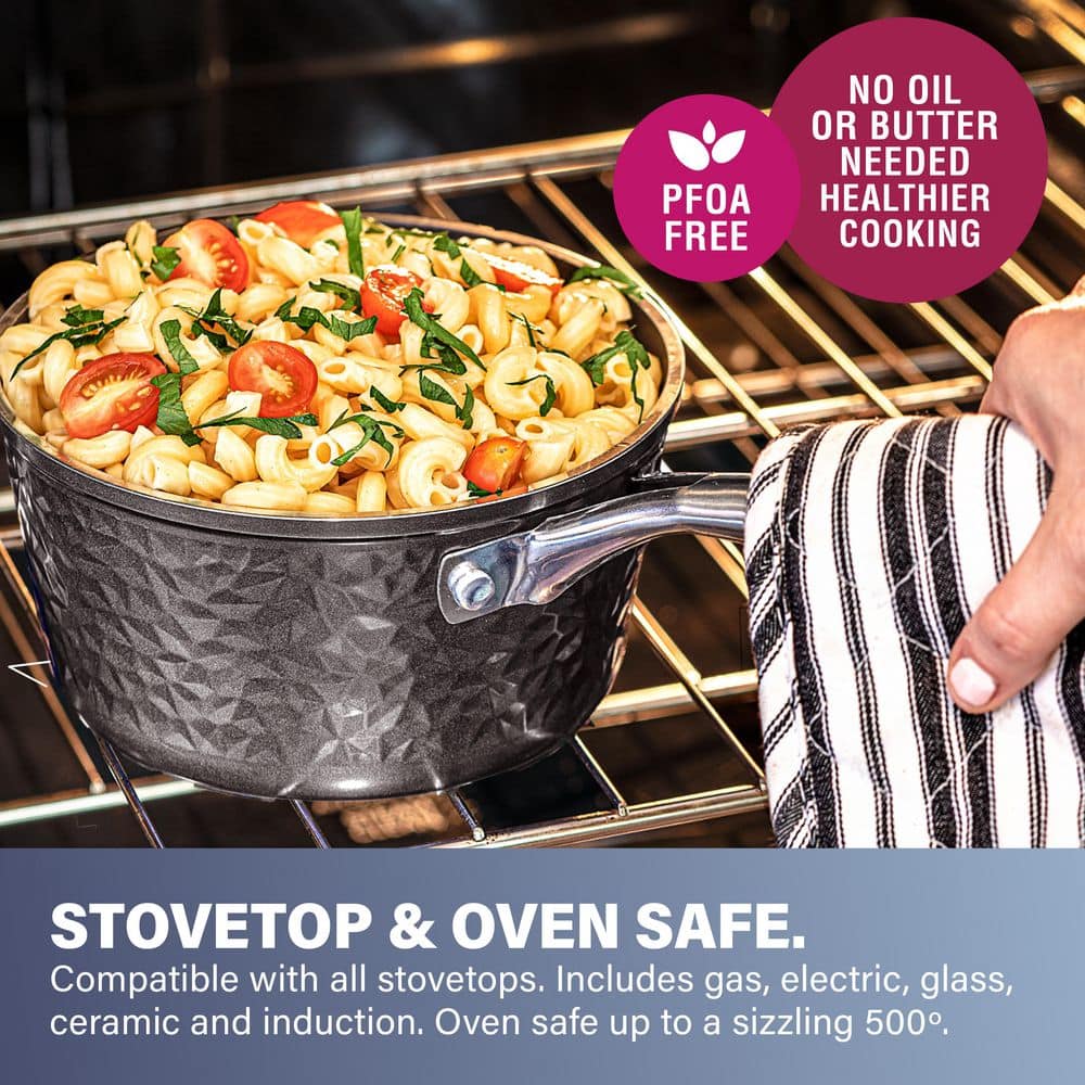 10-Piece Aluminum Hammered Ultra-Durable Non-Stick Diamond Infused Cookware Set in Pewter - Hercitys