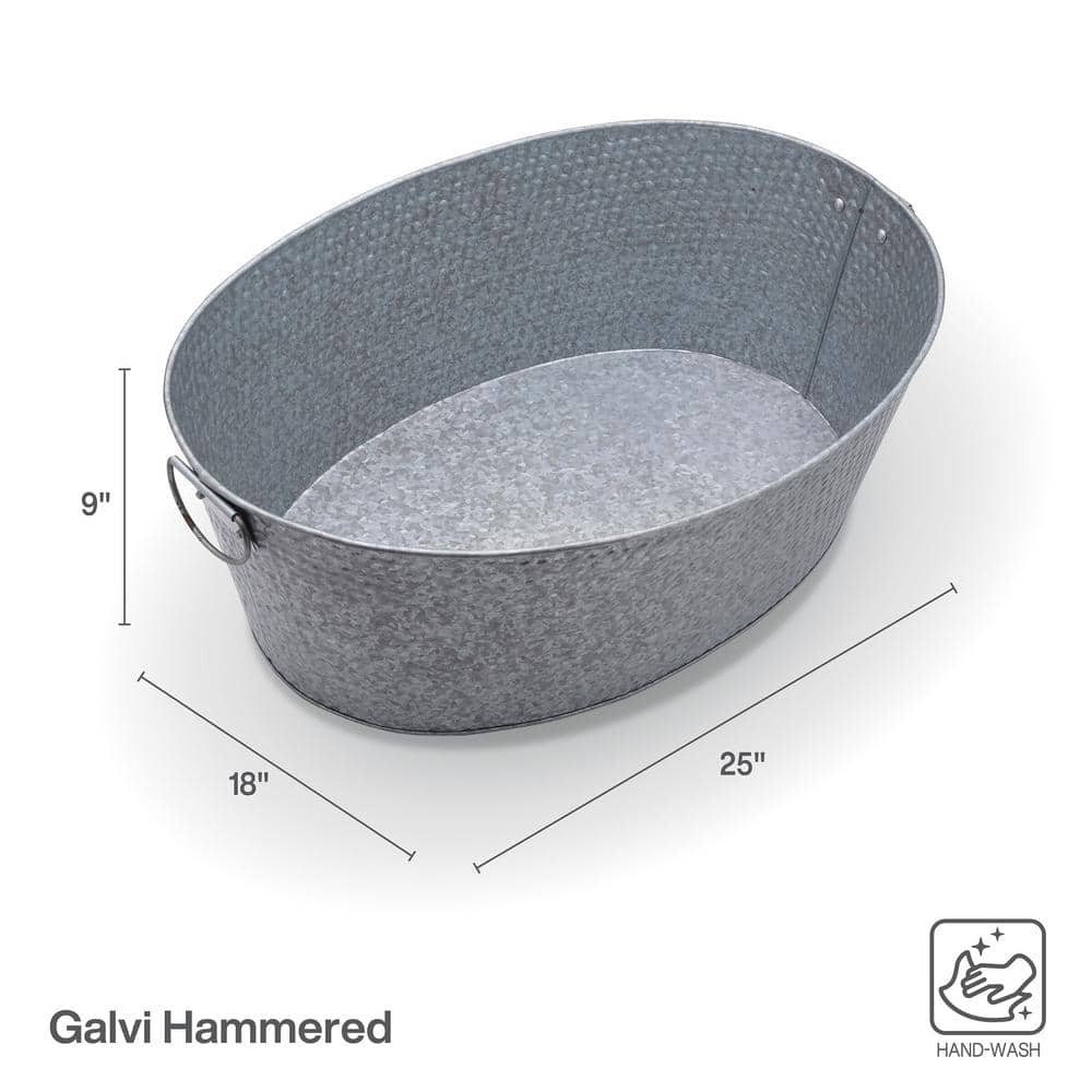 25 in. Galvanized Hammered Steel Oval Beverage Tub, Gray - Hercitys
