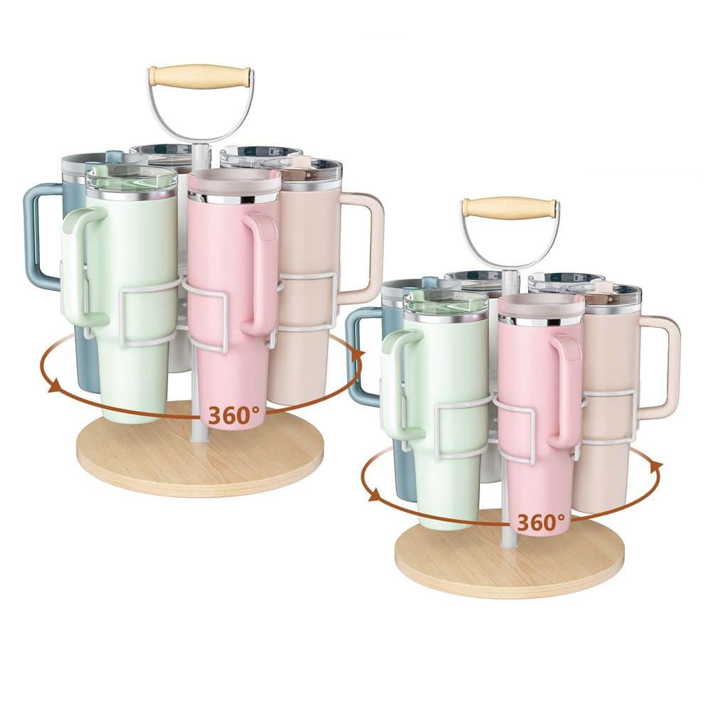 2-Piece 6 Cup Holder White Mug Tree, Water Bottle Storage Rack for Kitchen Organization, Non-slip Pad Included - Hercitys