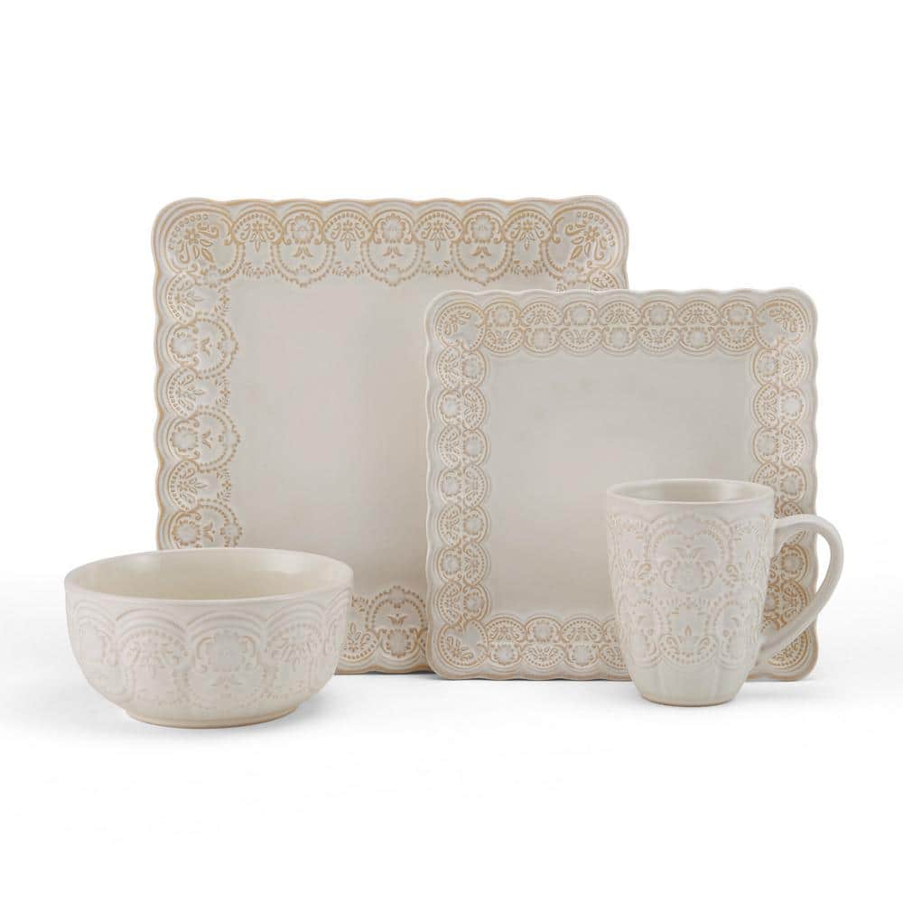 16-Piece Madeleine White Stoneware Dinnerware Set (Service For 4) - Hercitys