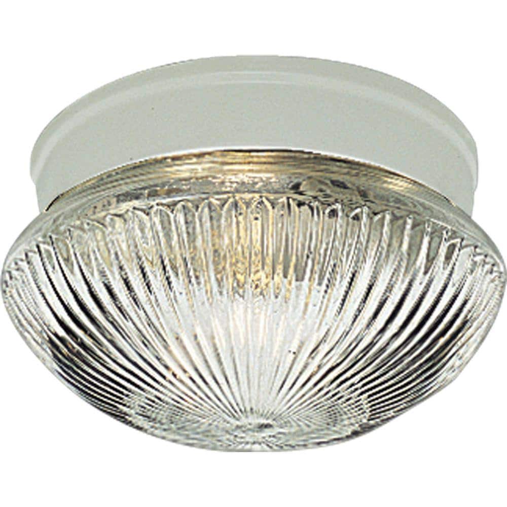 1-Light White Flush Mount with Clear Prismatic Glass - Hercitys
