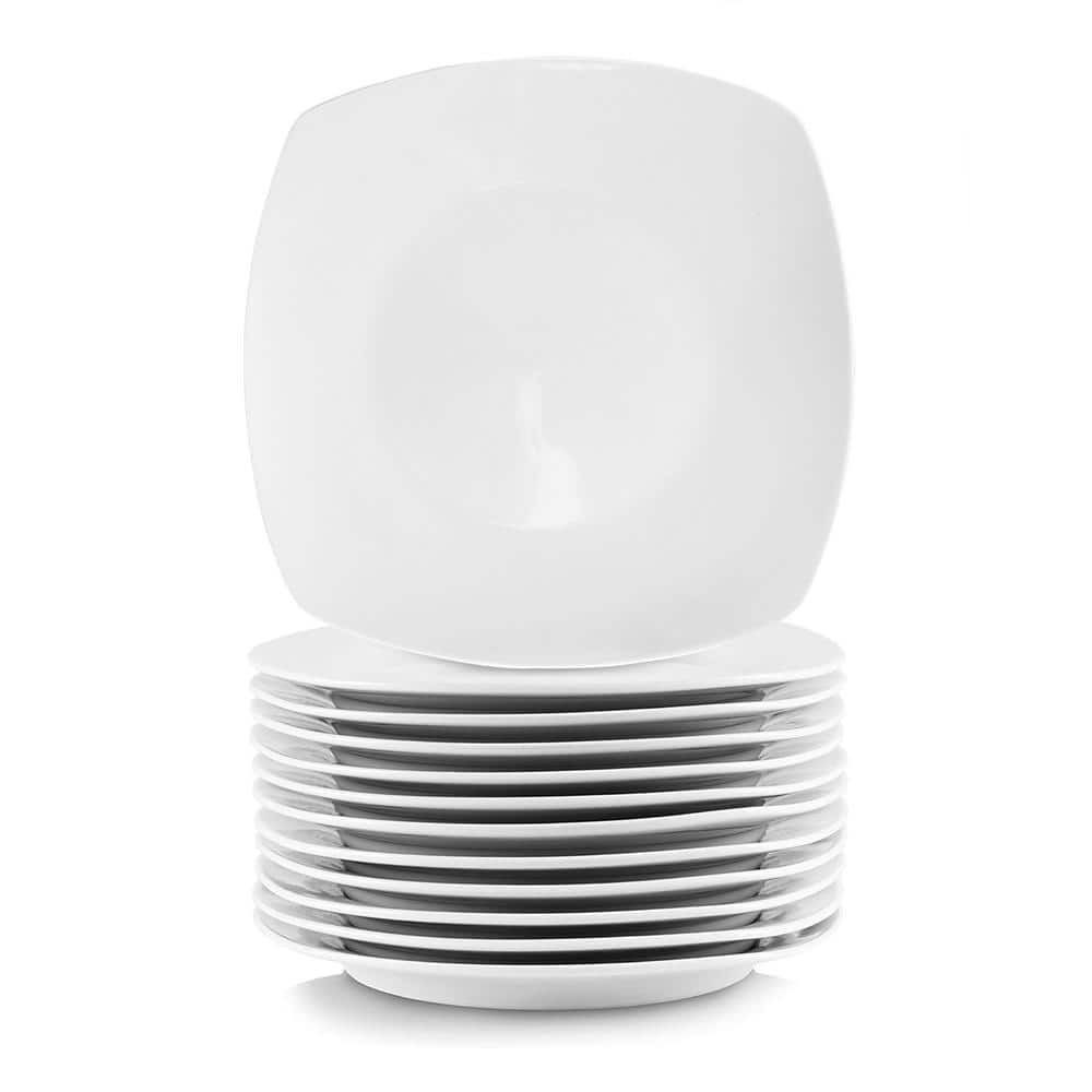 12-Piece Square Porcelain Large Dinner Plates in White - Hercitys