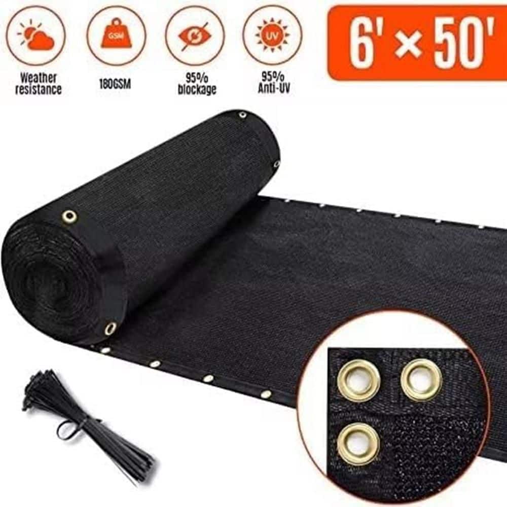 5 in. Plastic Heavy Duty Privacy Screen Fence, Black 180GSM Shade Netting for Garden and Backyard - Hercitys
