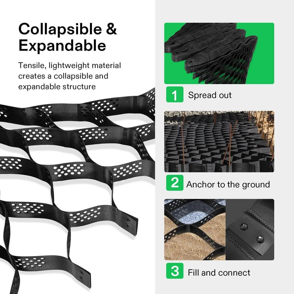 108 in. x 204 in. Rectangular 2 in. Depth Plastic HDPE Geo Cell Ground Grid Paver (1885 lbs./sq. ft.） - Hercitys