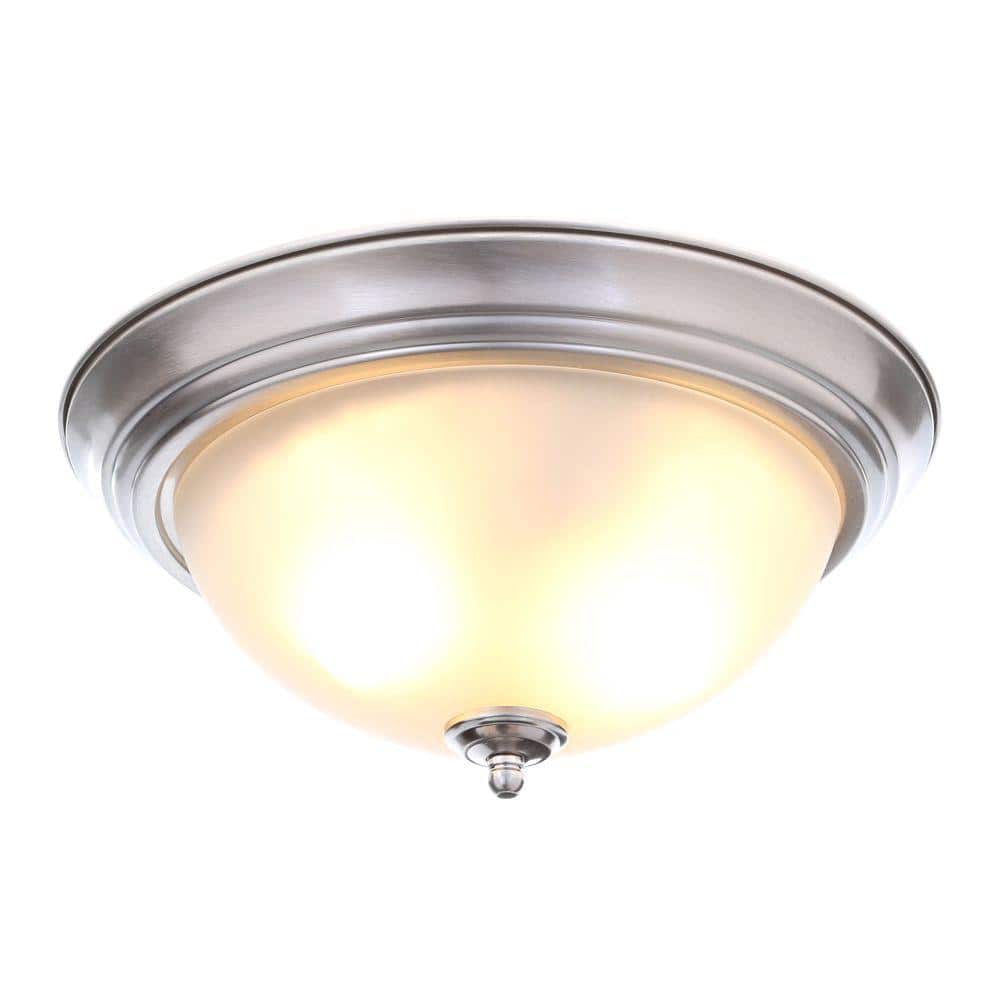 11 in. 1-Light Brushed Nickel Flush Mount with Frosted Glass Shade (2-Pack) - Hercitys