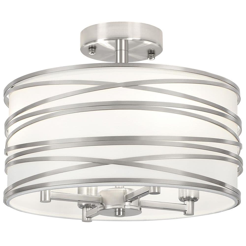12.99 in. 4-Light Modern Silver Metal and Fabric Drum Semi Flush Mount Ceiling Light Fixture - Hercitys
