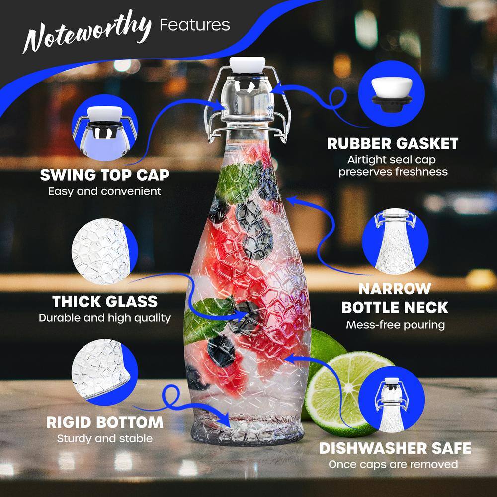 17 oz. Textured Teardrop Swing Top Glass Bottles with Funnel, Bottle Brush, Tags, Shrink Wrap and Marker (Set of 12) - Hercitys