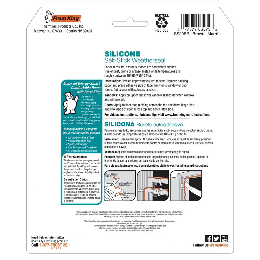 1/2 in. x 1/4 in. x 20 ft. Brown Silicone Self-Stick Weatherseal - Hercitys