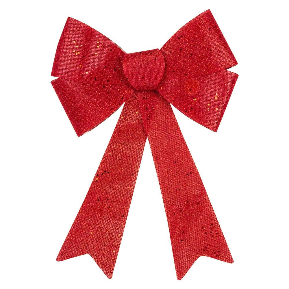 11 in. W LED Lighted Red Burlap Christmas Bow Decoration with Color Changing Lights - Hercitys