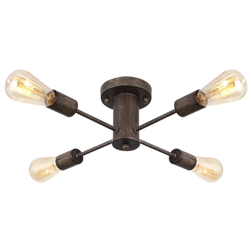 17.5 in. 4-Light Imitation Wood Grain Sputnik Transitional Flush Mount Ceiling Lights - Hercitys