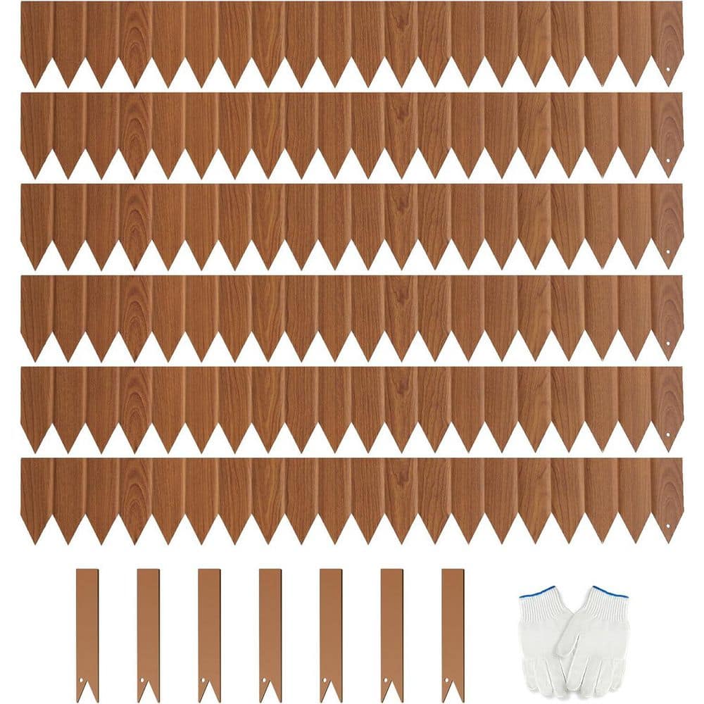 20 ft. x 5.5 in. Brown Wooden Texture Metal Landscape Edging No-Dig with 7-Clips and Gloves, 6-Pack - Hercitys