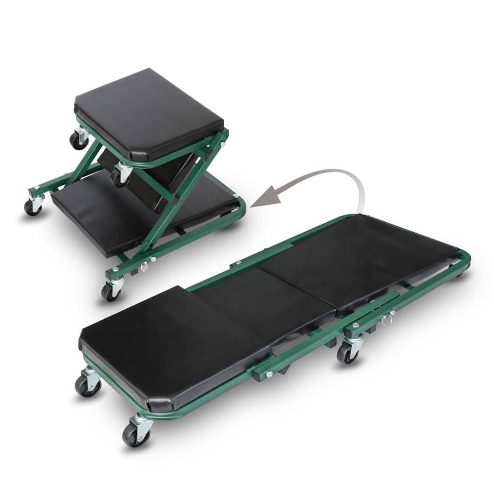 40 in. 300 lb. Capacity, 2-in-1 Foldable Z-Shape Seat and Creeper with 6 Swivel Casters - Hercitys