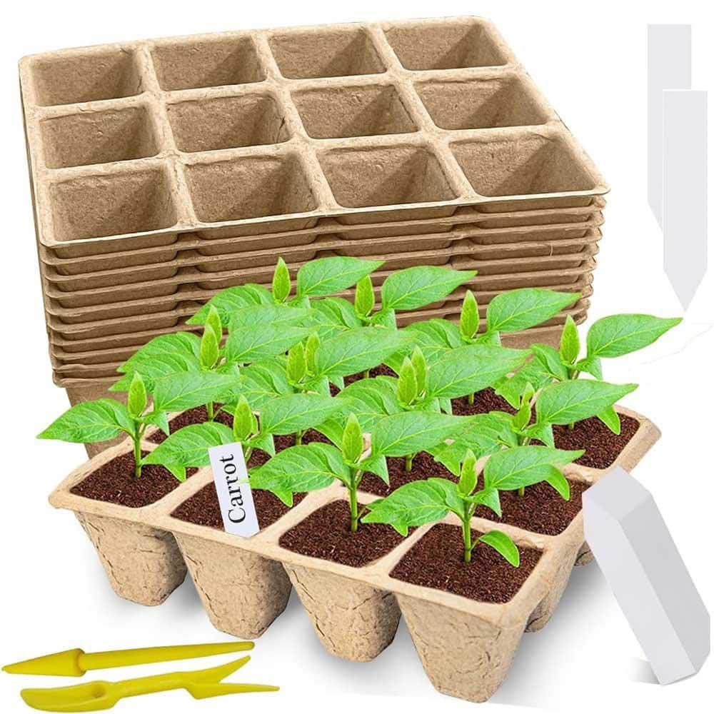 120 Cells Seed Starter Tray Biodegradable Peat Pots Organic Germination Kit Includes Labels Transplant Tools 10-Pack - Hercitys