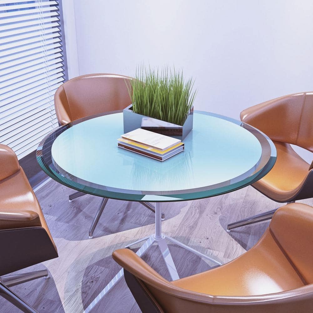 28 in. Round 0.47 in. Thick Tempered Glass Table Top with Beveled Polished Edge, Clear - Hercitys