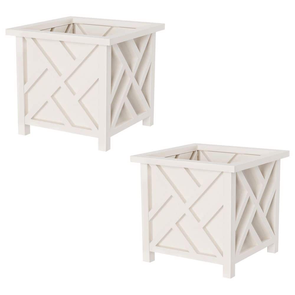 14.75 in. x 14.75 in. Lattice Design White Plastic Planter Box (2-Pack) - Hercitys