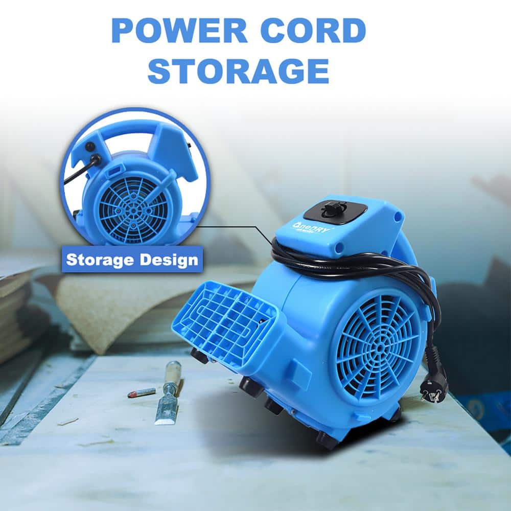 11 in. 1/8 HP 3-Speed Blower Fan in Blue with Daisy Chain Capability, Stackable - Hercitys