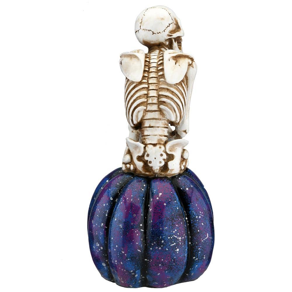11 in. LED Lit Skeleton on Purple Galaxy Pumpkin, Battery Operated - Hercitys