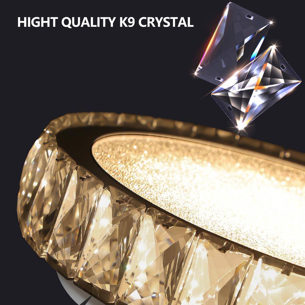 13.8 in. Integrated LED Light Fixture Flush Mount Crystal Chandelier Small Dimmable Interior Lighting - Hercitys