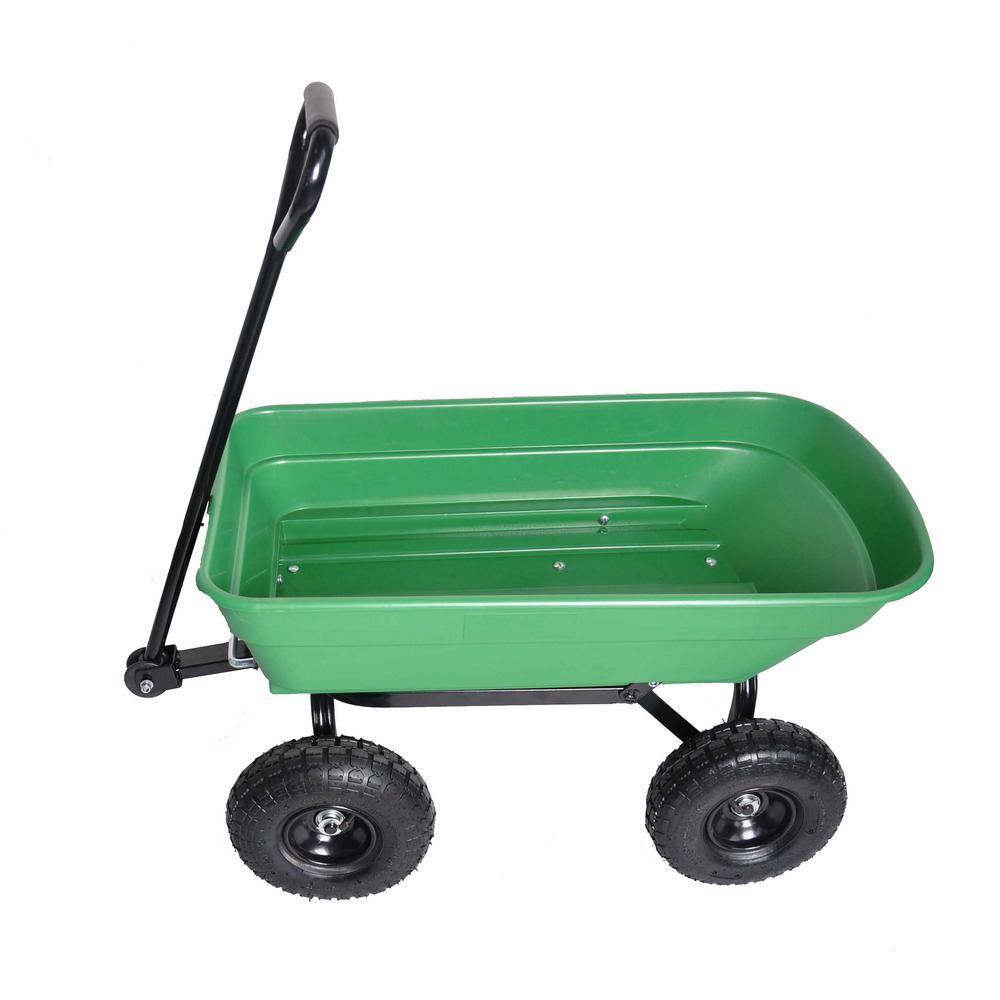 1.94 cu. ft. Heavy Plastic Garden Cart Folding Car Dump Truck in Green w/Steel Frame Pneumatic Tire, 300 lbs. Capacity - Hercitys