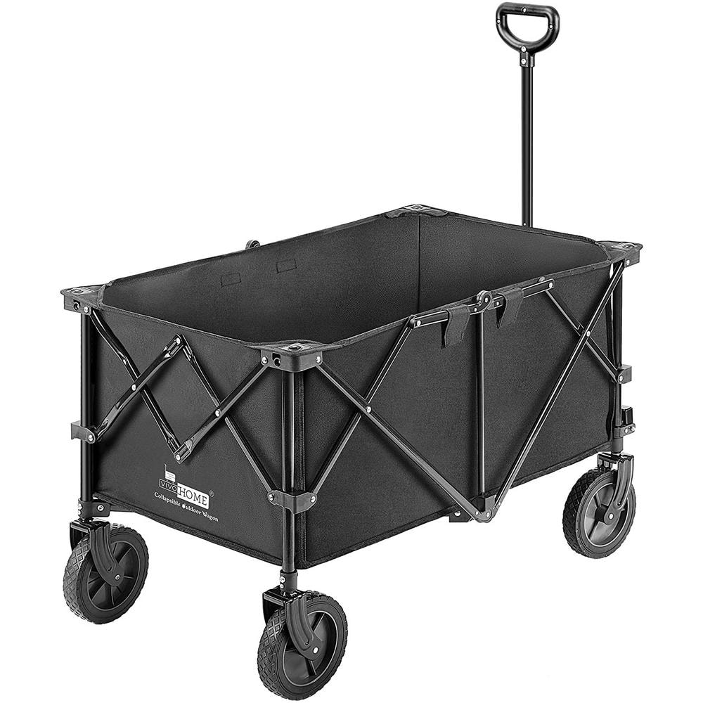 176 lbs. Capacity Collapsible Garden Cart in Black with 2 Drink Holders and Wheels - Hercitys