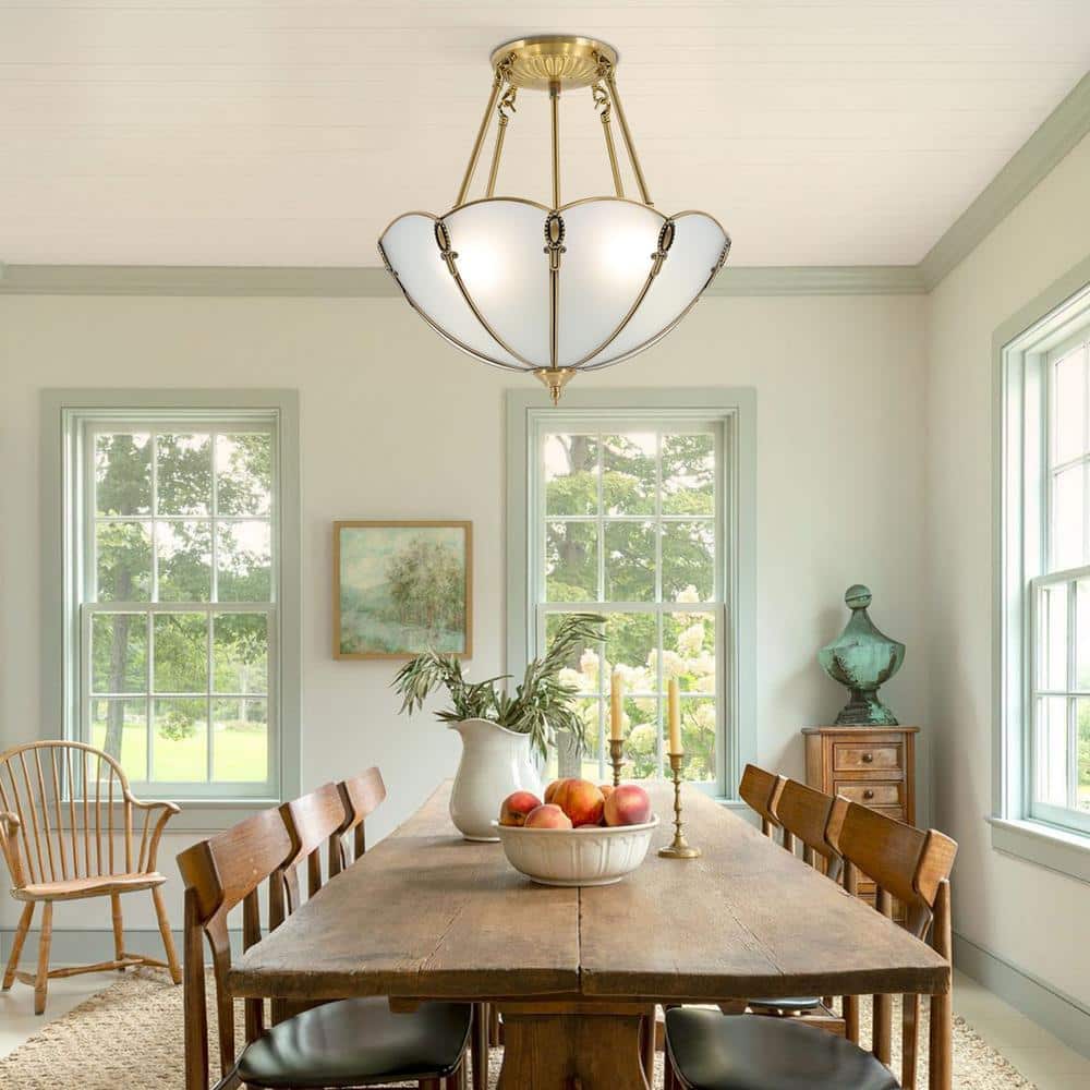 16.92 in. 4-Light Gold Vintage Semi-Flush Mount Ceiling Light with Glass Shade and No Bulbs Included - Hercitys