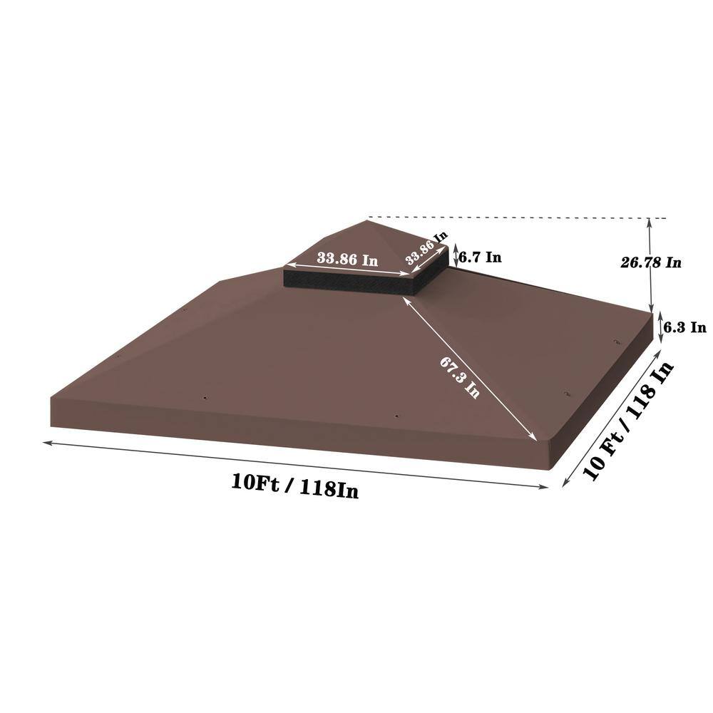 10 ft. x10 ft. Outdoor Patio Gazebo Replacement Canopy Top Double Tiered Roof Cover Only(Frame Not Include)in Coffee - Hercitys